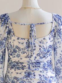 Dreamara Váy midi tay loe in hoa cỡ lớn cho nữ khi trở lại trường, đi nghỉ, mùa thu - Nhiều màu - Xem 4