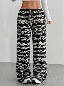 SHEIN Unity Women's Zebra Stripe Casual Lace Up Low Waist Pants Fall Cloth For Women - Multicolor - View 6