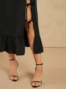 L'Amorae Midi Skirt With Bow Details And Side Slit - Black - View 5