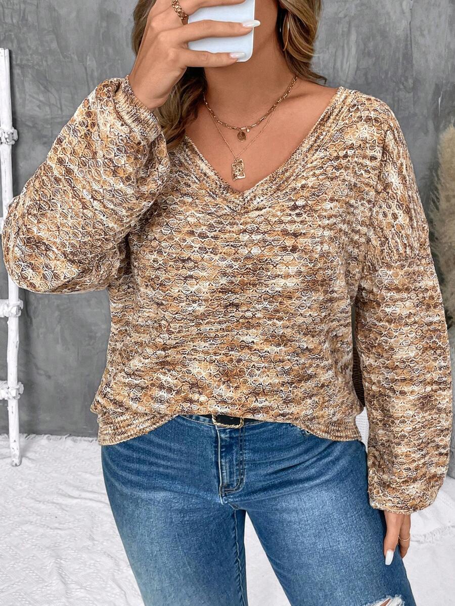 SHEIN LUNE Plus Size Casual V-Neck Gradient Pullover Sweaterbusiness Casual Woman,Holiday Outfits,Country Tops - Multicolor - View 1