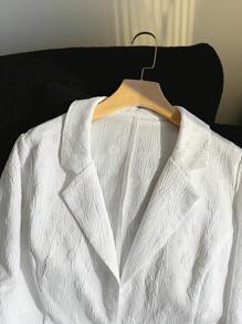 SHEIN Privé 大码女式白色纹理提花传统领西装外套 - 白色 - 查看 9