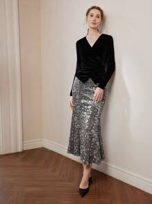 MOTF PREMIUM SEQUINS MERMAID HEM LONG SKIRT WOMEN OUTFIT