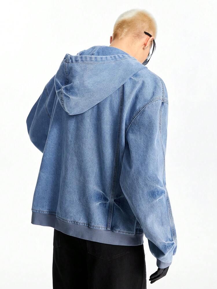 Men's Casual Loose Fit Drop Shoulder Hooded Denim Jacket, Spring Autumn
