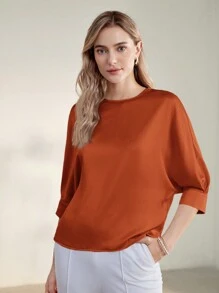 MOTF PREMIUM BLUSA CON MANGA TIPO MURCIÉLAGO, ESCOTE TRASERO DE OJO DE CERRADURA