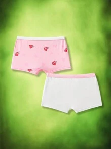 TEENAGE MUTANT NINJA TURTLES | SHEIN 2pcs Young Girl Cartoon & Heart Print Contrast Waist Boxy Panty - Pink - View 2