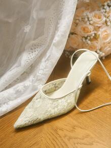 CUCCOO HITCHD Pointed Toe Lace-Up High Heel Women Pumps Fall - White - View 6