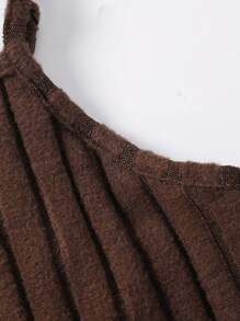 Tween Girl Solid Ribbed Knit Cardigan & Camisole Dress 2 Pieces Set, Autumn Fall Clothes - Brown - View 7
