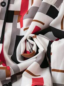 SHEIN LUNE Plus Size Women's Front Button Long Sleeve All Over Print Casual Shirt