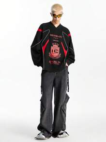 NEON BLANC Men's V-Neck Long Sleeve Racing Knitted T-Shirt - Black - View 5