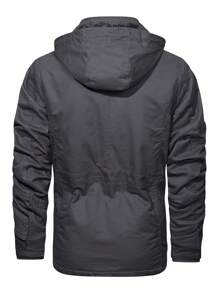 Manfinity Homme Men Removable Hat Flap Pocket Drawstring Hooded Thermal Lined Padded Coat - Grey - View 2