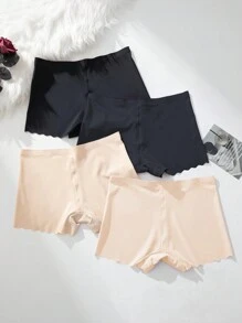 SHEIN 4 Cái/bộ Nữ Màu Trơn Phong Cách Tối Giản Xù Eo Quần Đùi Liền Mạch Thoải Mái - Nhiều màu - Xem 6