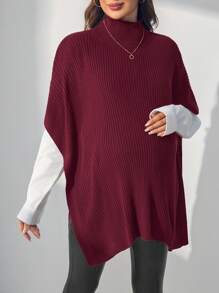 SHEIN 孕妇高领开叉毛衣，女式教师毛衣背心，秋冬季