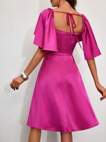 Allurite Ruffle Trim Strapless Peplum Party Dress With Flare Sleeves