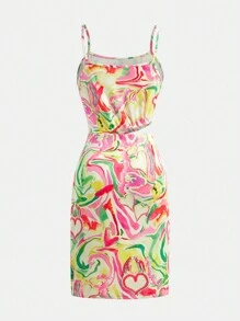 Teenage Girls Casual Colorful Graffiti Random Print Strap Dress - Multicolor - View 2