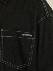 SUMWON Oversized Fit Denim Shirt With Contrast Stitching - Black - View 4
