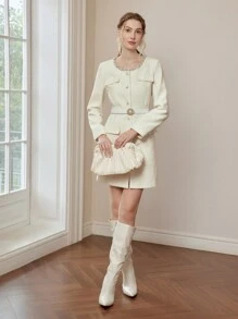 MOTF PREMIUM FLAP DETAIL SINGLE BREASTED PLACKET DRESS - White - View 13