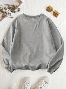 SHEIN LUNE Women's Casual Drop Shoulder Solid Color Fleece Sweatshirt