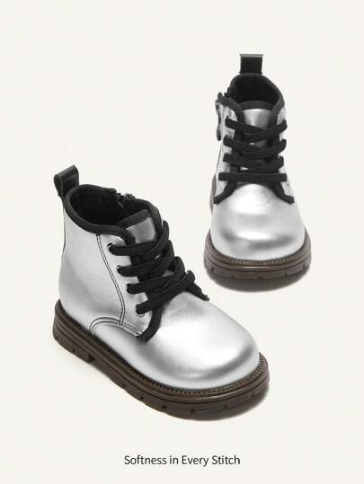 Cozy Pixies Fashionable & Versatile Girls Silver Baby  Boots With Soft Soles, Autumn/Winter