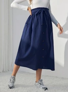 SHEIN 孕妇纸袋腰带前扣裙子 - 寶藍色 - 查看 4