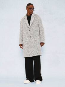 SUMWON Luxury Speckled Tweed Winter Overcoat Long Length Italian Style Designer Button Front Classic Fit Professional Business Formal Outerwear - Light Grey - View 3