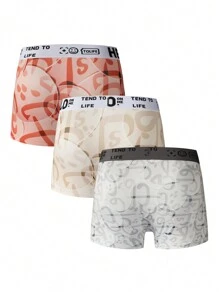 3 pièces/set Boxers décontractés à bande tricotée avec lettres pour hommes - Multicolore - Voir 2