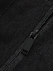 Manfinity Homme Áo khoác bóng chày cổ đứng màu trơn dành cho nam, mùa xuân và mùa thu, quà tặng cho bạn trai - màu đen - Xem 4