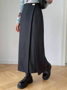 FRIFUL 女士纯色贴花开衩优雅半身裙