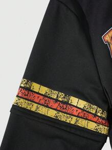 ROMWE MEN Street Life Men's Casual Hooded Sweatshirt, Suitable For Spring, Autumn And Winter - Black - View 3