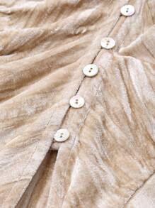 DAZY 2pcs Women Spring Autumn Solid Color Long Sleeve Button Pleated Blouse And Long Skirt Elegant Set,Fall Women Clothes - Khaki - View 9