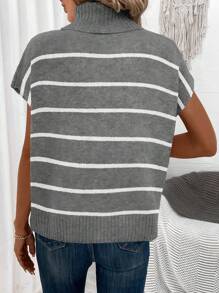 SHEIN LUNE 女士舒适高领条纹毛衣背心，秋冬款