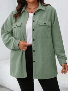 SHEIN LUNE Plus Size Women's Solid Color Long Sleeve Utility Pocket Casual Jacket, Spring & Fall Winter Autumn - Mint Green - View 4