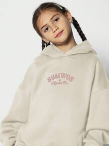 SUMWON Oversized Youth Hoodie Casual College Graphic Sweatshirt Fall Winter Wear School Pullover - Apricot - View 3