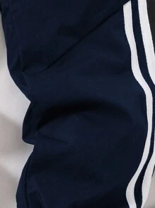 SHEIN Casuvi Kids Tween Boys' Navy Blue Casual Jogger Pants With Side Striped Print, Suitable For Leisure And Sports Wear Chic Outfits For Autumn/Winter - Blue - View 4