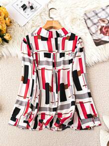 SHEIN LUNE Plus Size Women's Front Button Long Sleeve All Over Print Casual Shirt