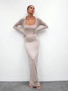 MUSERA ESSENTIALS Long Sleeve Modal Maxi Dress Elegant Spring Summer Vacation Party Bridal Bachelorette Hen Do Wedding - Khaki - View 1