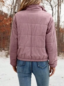 SHEIN Clasi 拉链灯芯绒加厚棉服外套冬季 - 藕粉色 - 查看 2