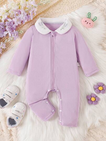 新生女婴时尚长袖连体衣，带领，秋季款