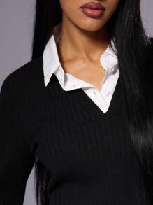 MUSERA 针织短款上衣搭配有领衬衫