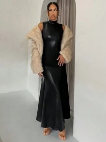 Allurite Vestido de tirantes de unicolor con bajo acampanado para mujer