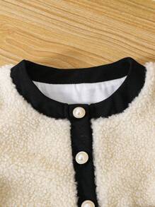 SHEIN Young Girl Casual Contrast Color Long Sleeve Pocket Jacket, Suitable For Layering With Various Tops And Pants, Suitable For Daily Outings In Autumn And Winter