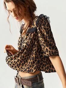 Bohemela Women's V-Neck Loose Vacation Print Woven Blouse, Short Sleeve,Short Sleeve Tops