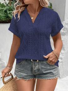 INAWLY Casual Fashion V-Neck Plus Size T-Shirt With Cuff Turned