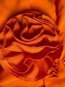 SHEIN Clasi 大码女式夏季花卉装饰荷叶边露背优雅衬衫 - 橘色 - 查看 6