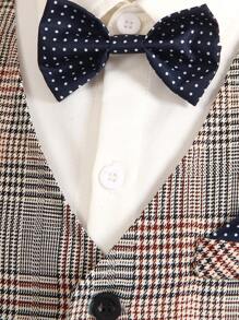 SHEIN 2 件套 Tween 男孩卡其色格子背心裤套装，适合圣诞节