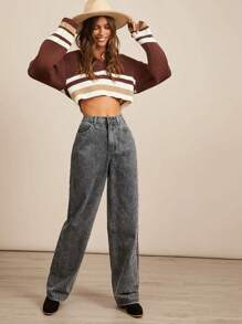 WESTFADE Premium 91% Cotton Denim Studded Western Mid Rise Straight Leg Jeans - Black - View 8