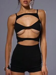 MUSERA Slinky Cut Out Unitard Romper, Sexy Club Spring Summer Vacation - Black - View 5