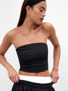 MUSERA ESSENTIALS Snatched Cropped Tube Top Casual Summer - Black - View 5