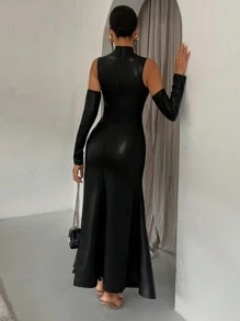 Allurite Vestido de tirantes de unicolor con bajo acampanado para mujer