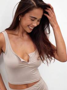 MUSERA ESSENTIALS 短款背心和短裤莫代尔套装，用于板网球、网球、匹克球健身房健身 - 灰色 - 查看 5