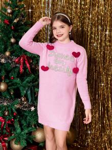 Vestido jacquard prateado com glitter e letras para meninas pré-adolescentes apresenta um design moderno e adorável